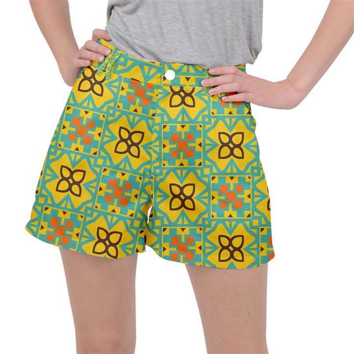 Flowers in squares pattern                                              Stretch Ripstop Shorts