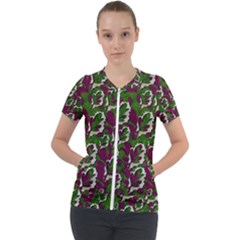 Green Fauna And Leaves In So Decorative Style Short Sleeve Zip Up Jacket by pepitasart