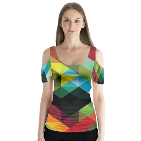 Pattern Colorful Geometry Abstract Wallpaper Butterfly Sleeve Cutout Tee  by Vaneshart