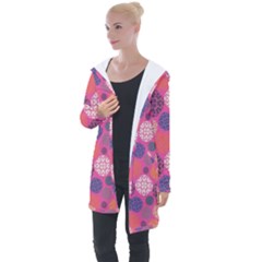 Abstract Seamless Pattern Graphic Pink Longline Hooded Cardigan by Vaneshart