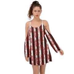 Striped Roses Pattern Kimono Sleeves Boho Dress by bloomingvinedesign