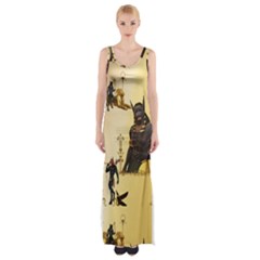 Anubis The Egyptian God Pattern Thigh Split Maxi Dress by FantasyWorld7