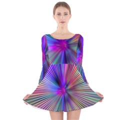 Rays Colorful Laser Ray Light Long Sleeve Velvet Skater Dress by Bajindul