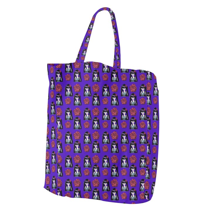 Girl Flower Pattern Royal Blue Giant Grocery Tote