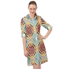 Pattern Long Sleeve Mini Shirt Dress by Sobalvarro