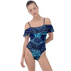 Zodiac Sign Astrology Horoscope Frill Detail One Piece Swimsuit by Wegoenart