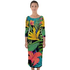 Tropical Greens Quarter Sleeve Midi Bodycon Dress by Sobalvarro