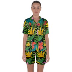 Tropical Greens Satin Short Sleeve Pyjamas Set by Sobalvarro
