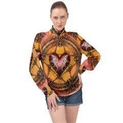 Awesome Heart On A Pentagram With Skulls High Neck Long Sleeve Chiffon Top by FantasyWorld7