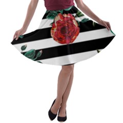 Rose Pattern A-line Skater Skirt