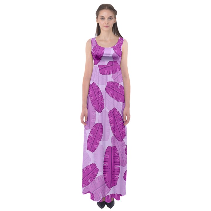 Exotic Tropical Leafs Watercolor Pattern Empire Waist Maxi Dress