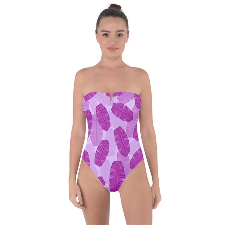 Exotic Tropical Leafs Watercolor Pattern Tie Back One Piece Swimsuit