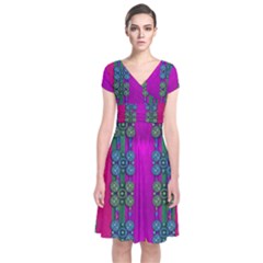 Flowers In A Rainbow Liana Forest Festive Short Sleeve Front Wrap Dress by pepitasart