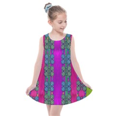 Flowers In A Rainbow Liana Forest Festive Kids  Summer Dress by pepitasart