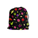 Vector Seamless Summer Fruits Pattern Colorful Cartoon Background Drawstring Pouch (Large)