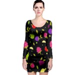 Vector Seamless Summer Fruits Pattern Colorful Cartoon Background Long Sleeve Bodycon Dress