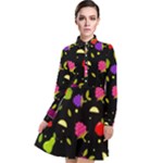 Vector Seamless Summer Fruits Pattern Colorful Cartoon Background Long Sleeve Chiffon Shirt Dress