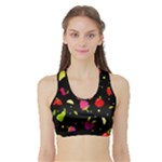 Vector Seamless Summer Fruits Pattern Colorful Cartoon Background Sports Bra with Border