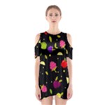 Vector Seamless Summer Fruits Pattern Colorful Cartoon Background Shoulder Cutout One Piece Dress