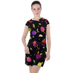 Vector Seamless Summer Fruits Pattern Colorful Cartoon Background Drawstring Hooded Dress