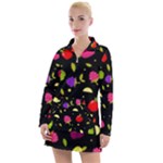 Vector Seamless Summer Fruits Pattern Colorful Cartoon Background Women s Long Sleeve Casual Dress