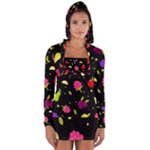 Vector Seamless Summer Fruits Pattern Colorful Cartoon Background Long Sleeve Hooded T-shirt
