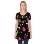 Vector Seamless Summer Fruits Pattern Colorful Cartoon Background Short Sleeve Tunic 