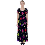 Vector Seamless Summer Fruits Pattern Colorful Cartoon Background High Waist Short Sleeve Maxi Dress