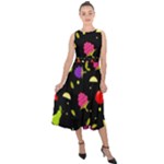 Vector Seamless Summer Fruits Pattern Colorful Cartoon Background Midi Tie-Back Chiffon Dress