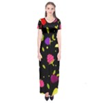Vector Seamless Summer Fruits Pattern Colorful Cartoon Background Short Sleeve Maxi Dress