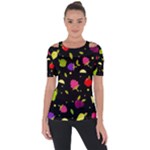 Vector Seamless Summer Fruits Pattern Colorful Cartoon Background Shoulder Cut Out Short Sleeve Top