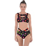 Vector Seamless Summer Fruits Pattern Colorful Cartoon Background Bandaged Up Bikini Set 