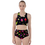 Vector Seamless Summer Fruits Pattern Colorful Cartoon Background Racer Back Bikini Set