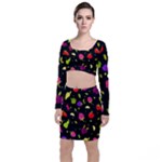Vector Seamless Summer Fruits Pattern Colorful Cartoon Background Top and Skirt Sets