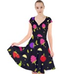 Vector Seamless Summer Fruits Pattern Colorful Cartoon Background Cap Sleeve Front Wrap Midi Dress