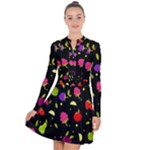 Vector Seamless Summer Fruits Pattern Colorful Cartoon Background Long Sleeve Panel Dress