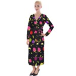 Vector Seamless Summer Fruits Pattern Colorful Cartoon Background Velvet Maxi Wrap Dress