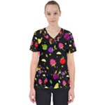 Vector Seamless Summer Fruits Pattern Colorful Cartoon Background Women s V-Neck Scrub Top