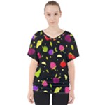 Vector Seamless Summer Fruits Pattern Colorful Cartoon Background V-Neck Dolman Drape Top