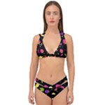 Vector Seamless Summer Fruits Pattern Colorful Cartoon Background Double Strap Halter Bikini Set