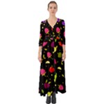 Vector Seamless Summer Fruits Pattern Colorful Cartoon Background Button Up Boho Maxi Dress