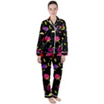 Vector Seamless Summer Fruits Pattern Colorful Cartoon Background Satin Long Sleeve Pyjamas Set