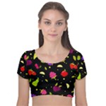 Vector Seamless Summer Fruits Pattern Colorful Cartoon Background Velvet Short Sleeve Crop Top 