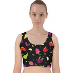 Vector Seamless Summer Fruits Pattern Colorful Cartoon Background Velvet Racer Back Crop Top