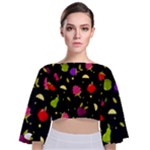 Vector Seamless Summer Fruits Pattern Colorful Cartoon Background Tie Back Butterfly Sleeve Chiffon Top