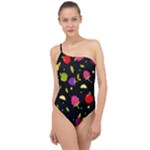 Vector Seamless Summer Fruits Pattern Colorful Cartoon Background Classic One Shoulder Swimsuit