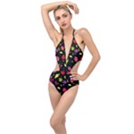 Vector Seamless Summer Fruits Pattern Colorful Cartoon Background Plunging Cut Out Swimsuit