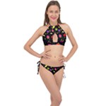 Vector Seamless Summer Fruits Pattern Colorful Cartoon Background Cross Front Halter Bikini Set