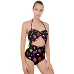 Vector Seamless Summer Fruits Pattern Colorful Cartoon Background Scallop Top Cut Out Swimsuit