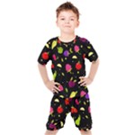 Vector Seamless Summer Fruits Pattern Colorful Cartoon Background Kids  Tee and Shorts Set